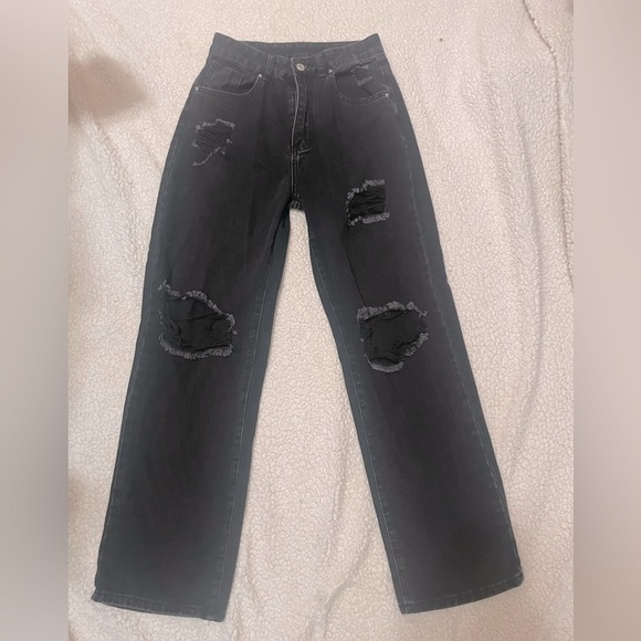 “mom” baggy distressed black jeans - Picture 1 of 2